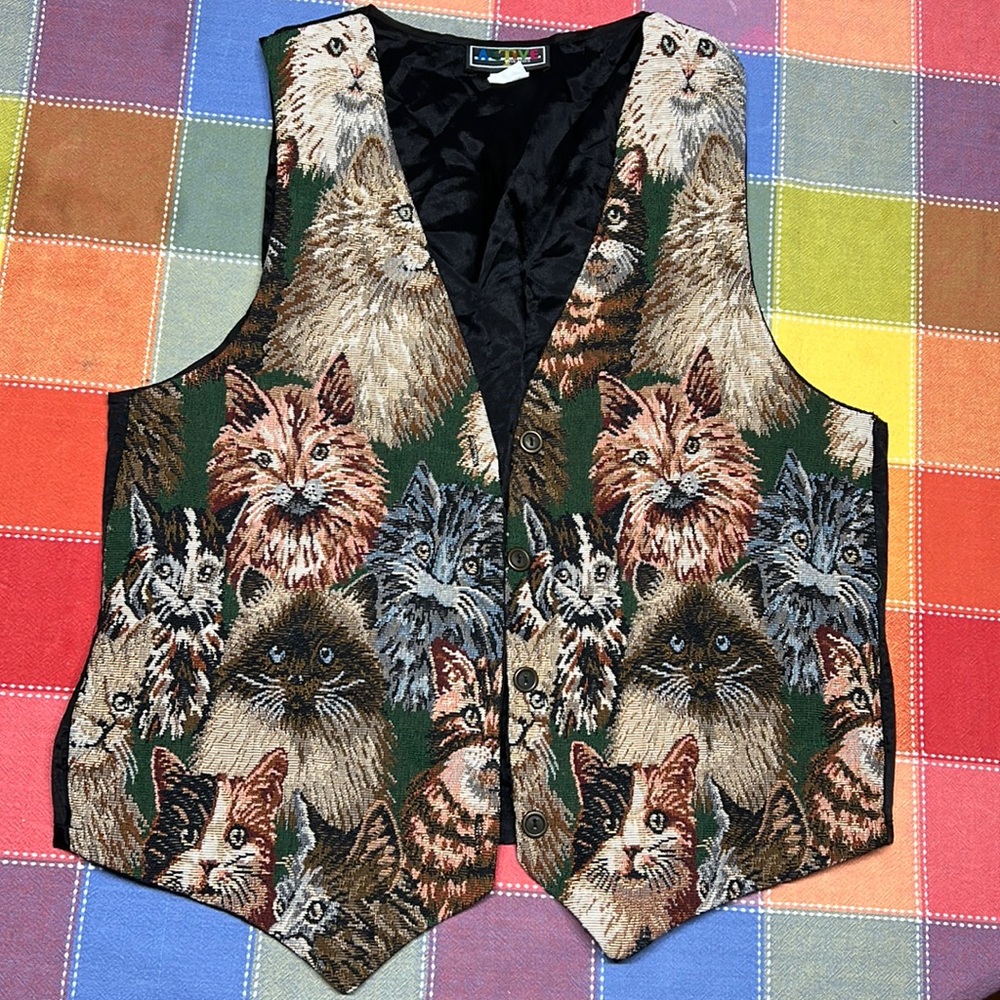 Vintage 80s/90s Menswear Vest with Cats